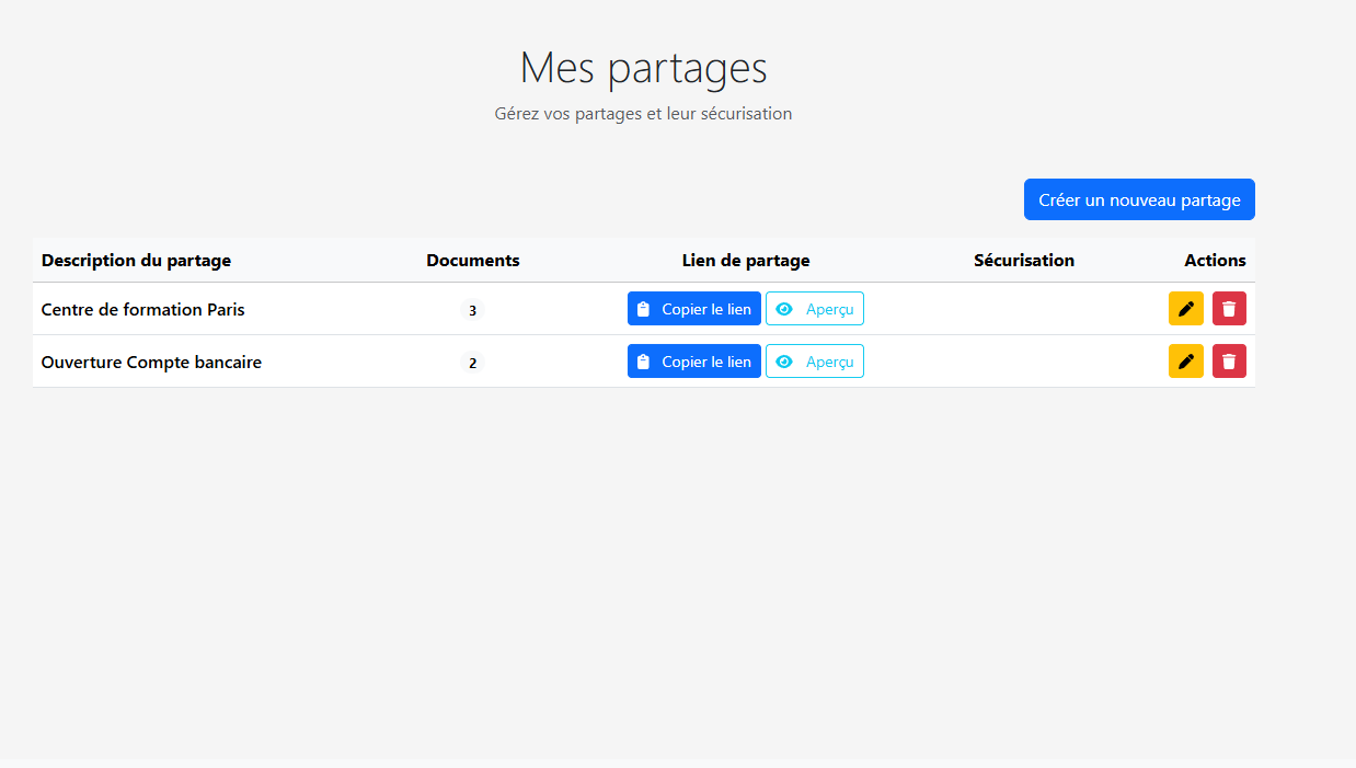Gestion des partages